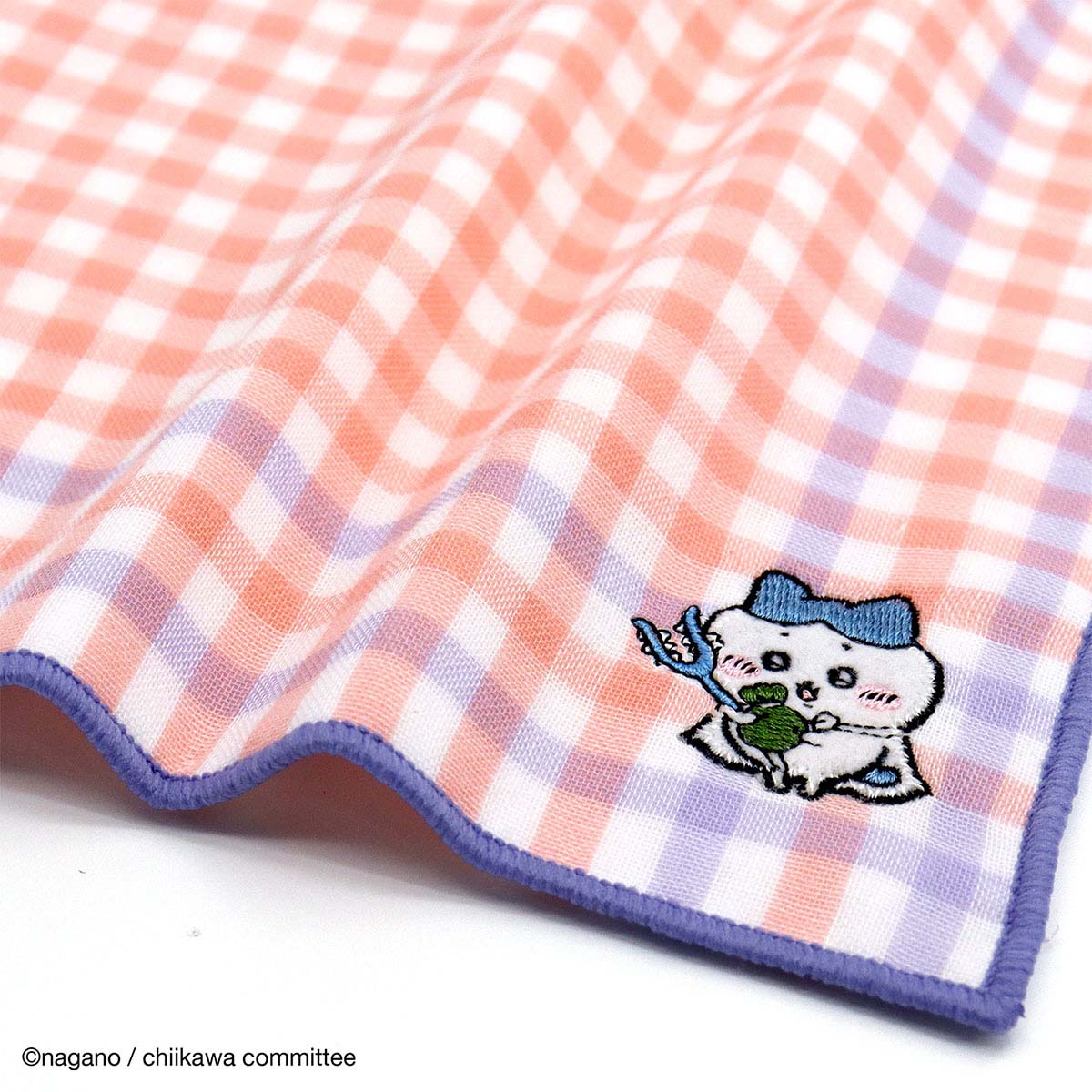 ちいかわ 8重ガーゼタオルハンカチ(ギンガムチェック ピンク)
