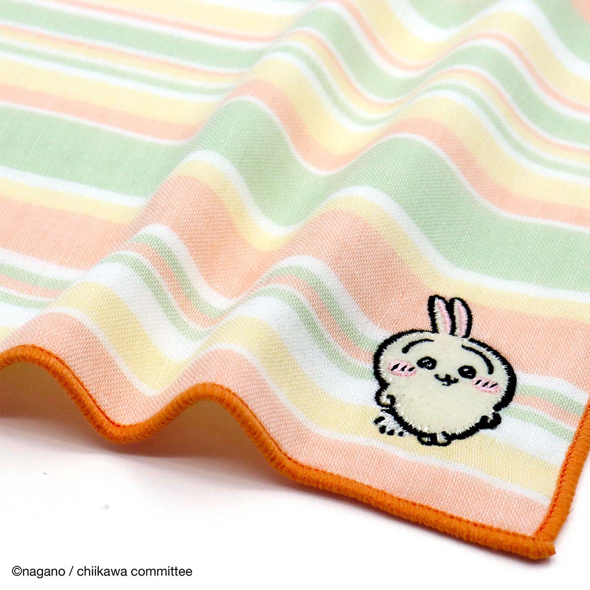 ちいかわ 8重ガーゼタオルハンカチ(ボーダー オレンジ)