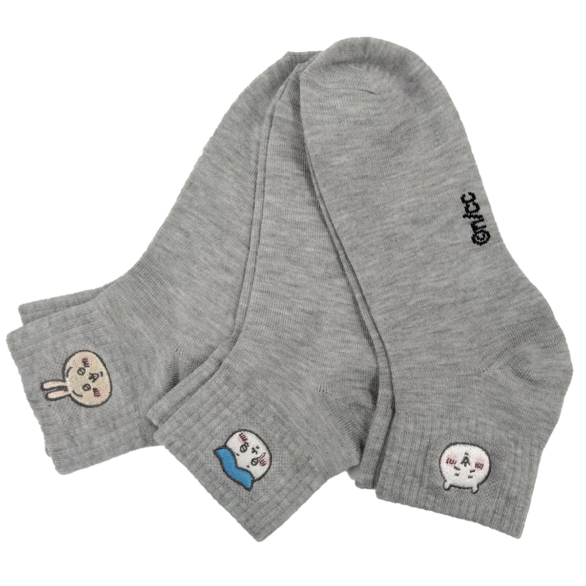 치이카와 원포인트 자수 양말 3P 세트 (그레이) 남성용