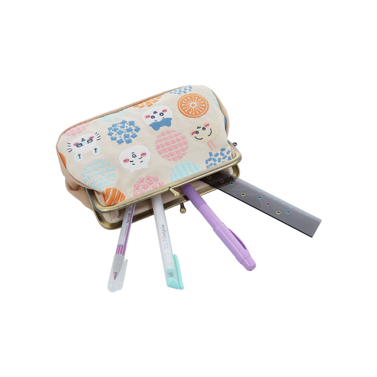 ちいかわ 畳刺繍がま口ポーチ(ベージュ)