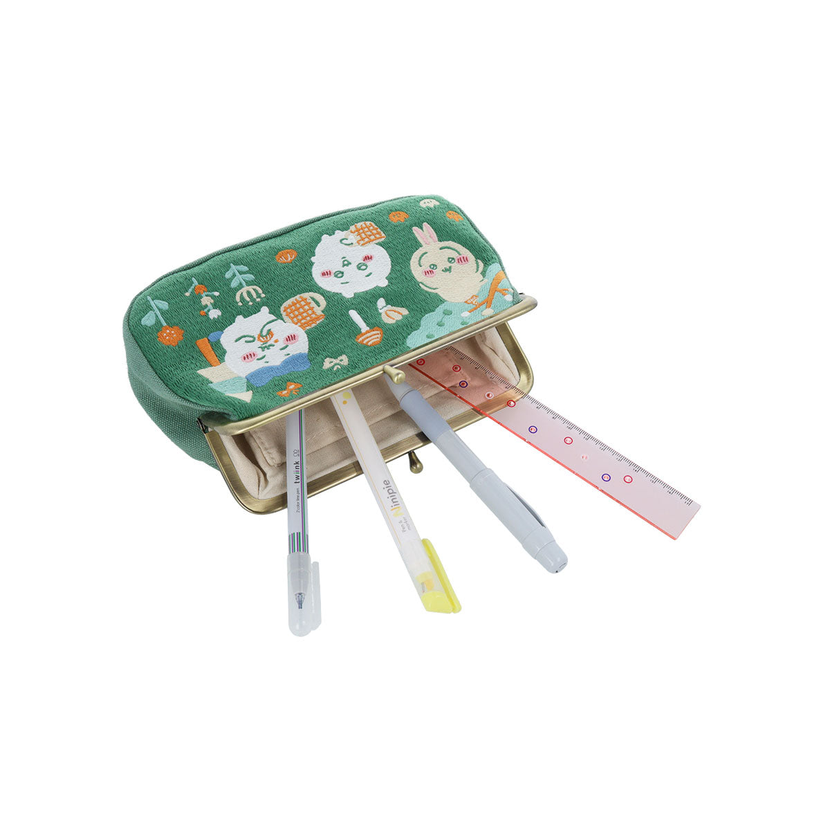 치이카와 다다미 자수 가마구치 파우치 (그린)