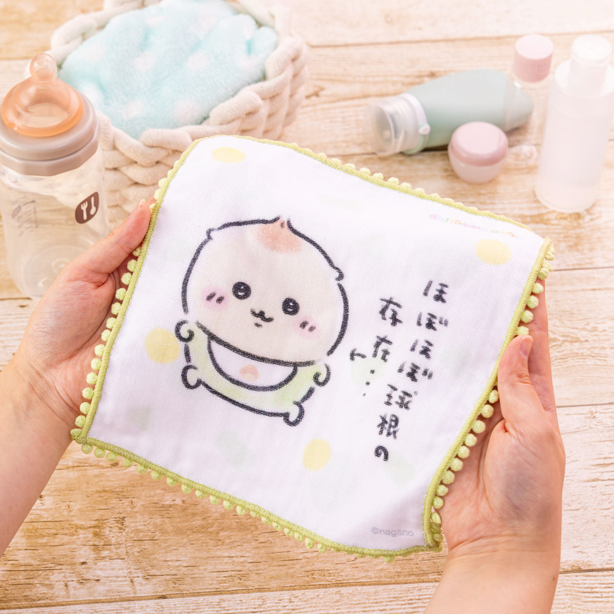 치이카와 Chiikawa Baby 퐁퐁 레이스 포함 거즈 핸드 타월 (나무블록 무너져버렸어)