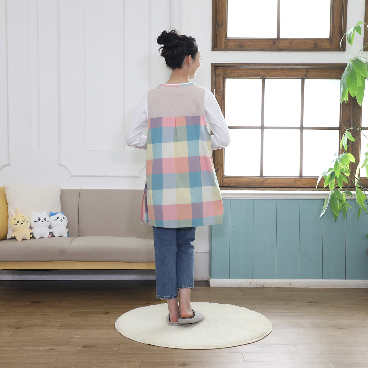 ちいかわ チェック切り替えエプロン