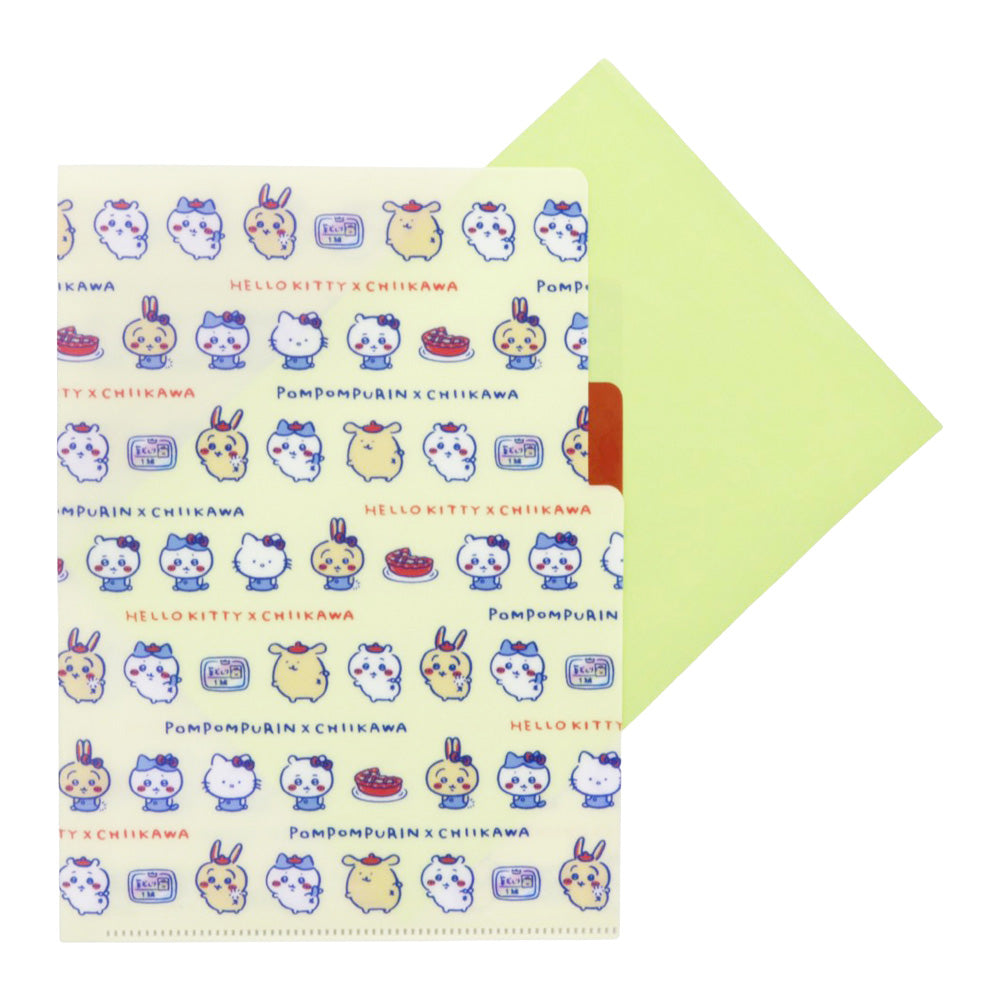 吉伊卡哇×三麗鷗角色們 透明文件夾A5 3P(奶油色)