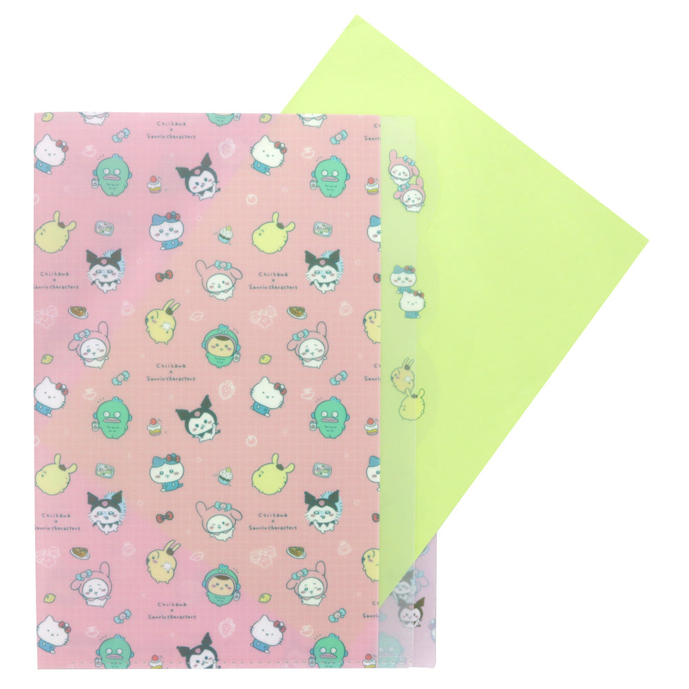 吉伊卡哇×三麗鷗角色們 剪裁透明文件夾5P(粉色)