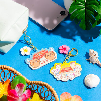 ちいかわ シーサーのおみやげやさん 首里城なチャーム付きギラギラアクリルキーホルダー（ア・・・ぅん・・・）