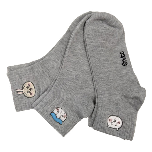 치이카와 원포인트 자수 양말 3P 세트 (그레이) 여성용