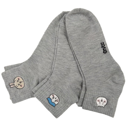 치이카와 원포인트 자수 양말 3P 세트 (그레이) 남성용