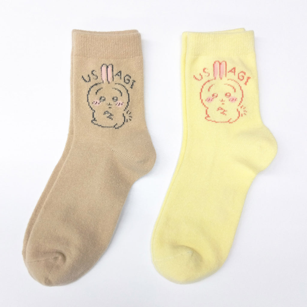 Chikawa Room Socks (토끼 노란색 베이지 색) 숙녀를위한 2 쌍