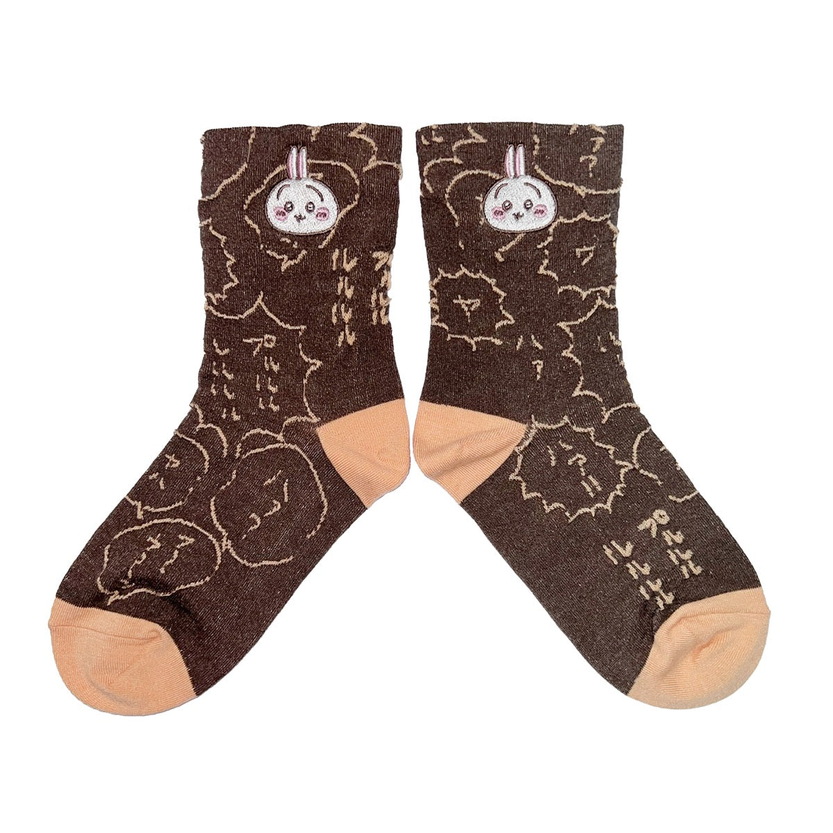 치이카와 플로트 자수 크루 양말 (우사기 브라운) 여성용