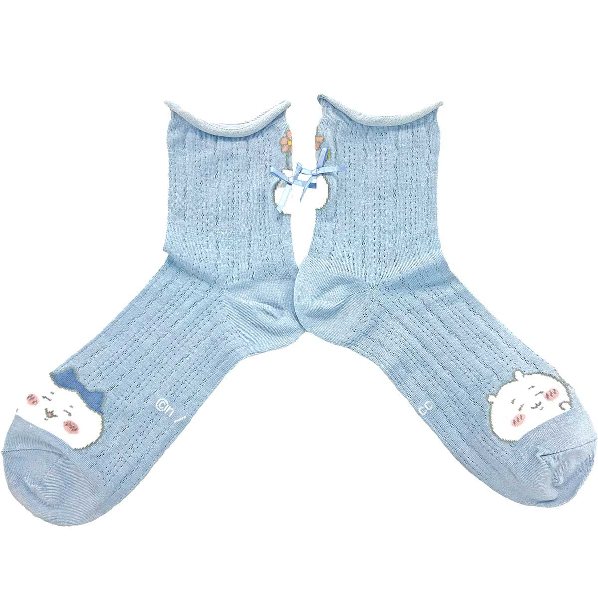 치이카와 칭찬 리본 달린 크루 양말 (색스) 여성용