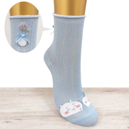 치이카와 칭찬 리본 달린 크루 양말 (색스) 여성용