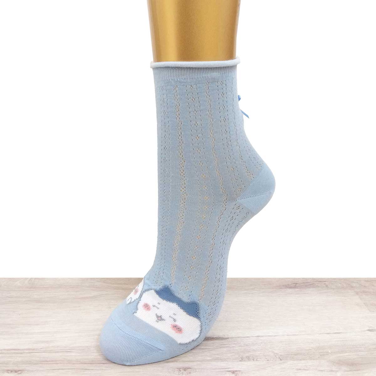 치이카와 칭찬 리본 달린 크루 양말 (색스) 여성용