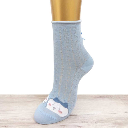 치이카와 칭찬 리본 달린 크루 양말 (색스) 여성용