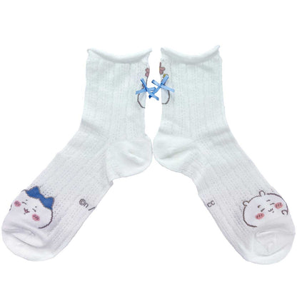 치이카와 칭찬 리본 달린 크루 양말 (오프 화이트) 여성용