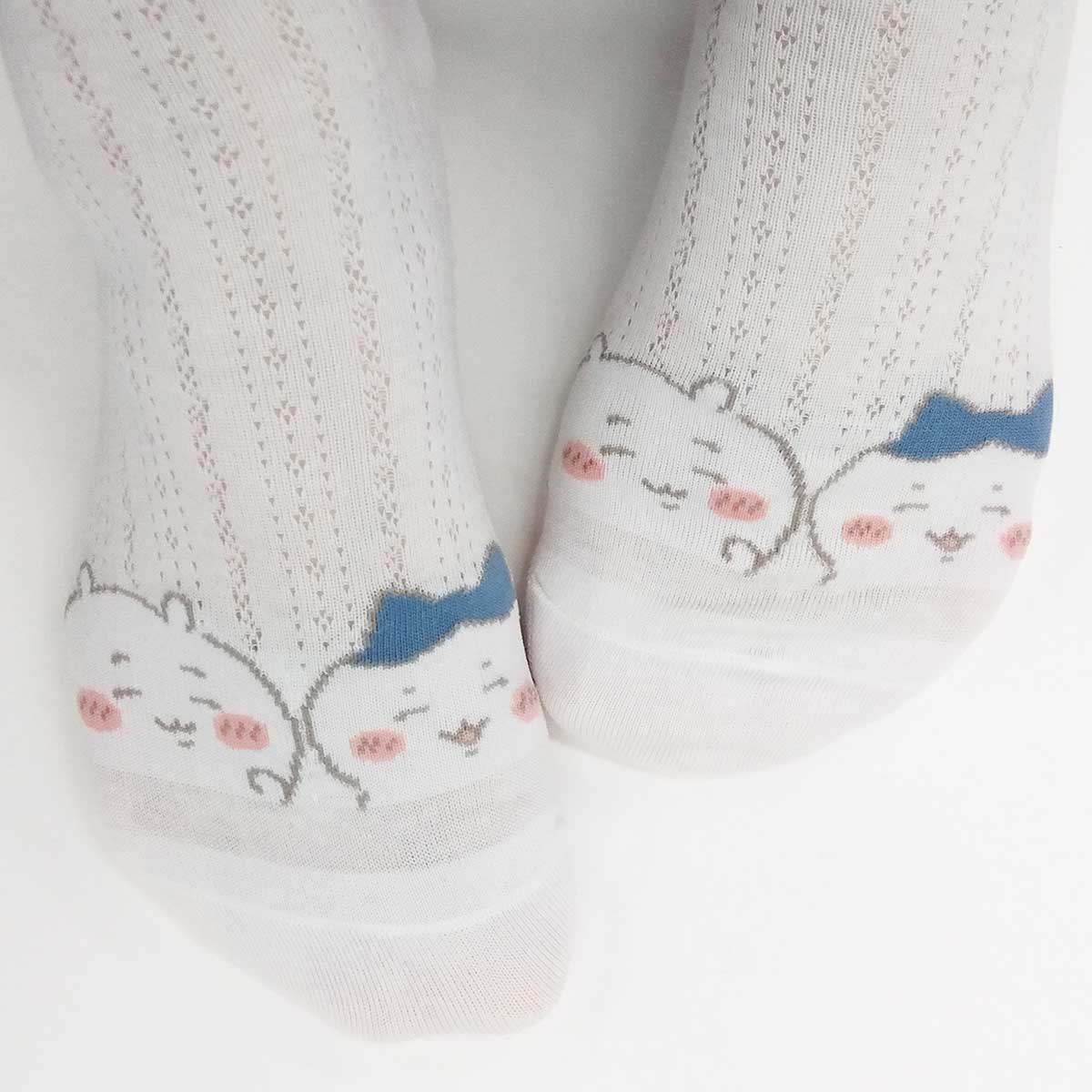 치이카와 칭찬 리본 달린 크루 양말 (오프 화이트) 여성용