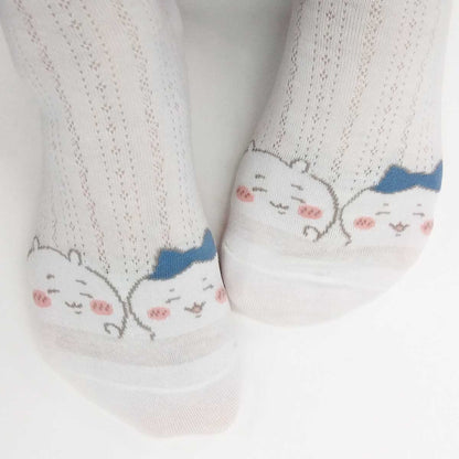 치이카와 칭찬 리본 달린 크루 양말 (오프 화이트) 여성용