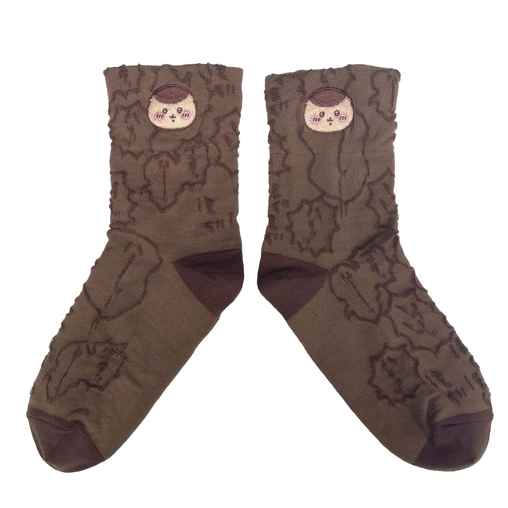 Chikawa Float Embroidery Crew Socks (Kurimanju Brown) For Ladies