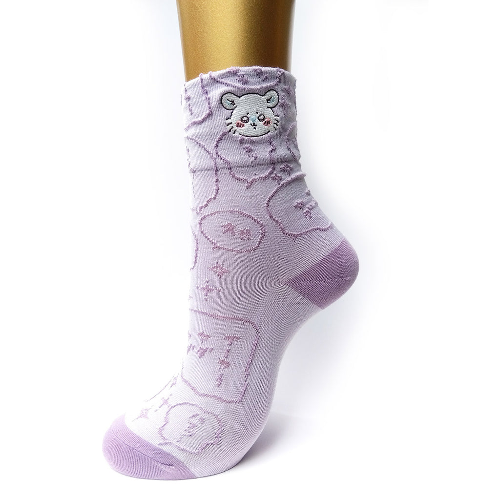 Chiikawa Float Embroidery Crew Socks (Momonga Purple) For Ladies