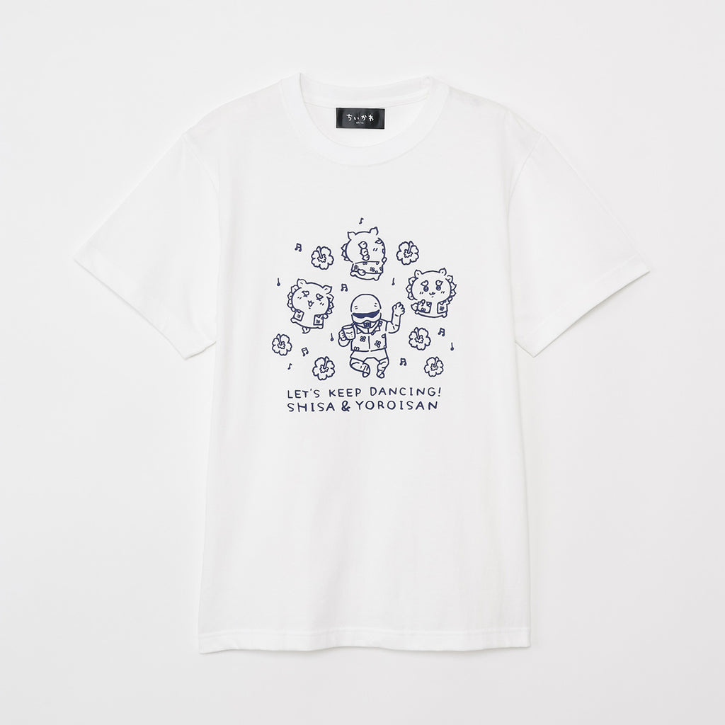 Chiikawa Shisa's souvenirs Yasan T -shirt Let's Keep Dancing White