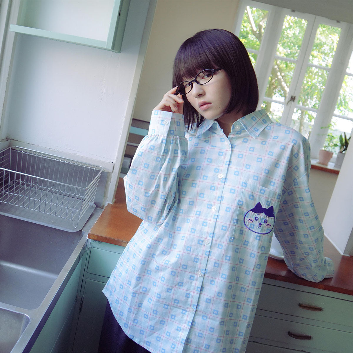 吉伊卡哇 格子系列襯衫 小八貓 藍色