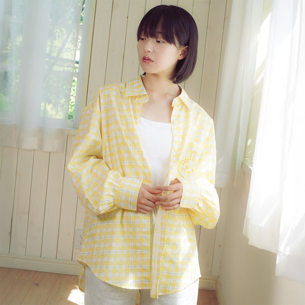 吉伊卡哇 格子系列襯衫 兔兔 黃色