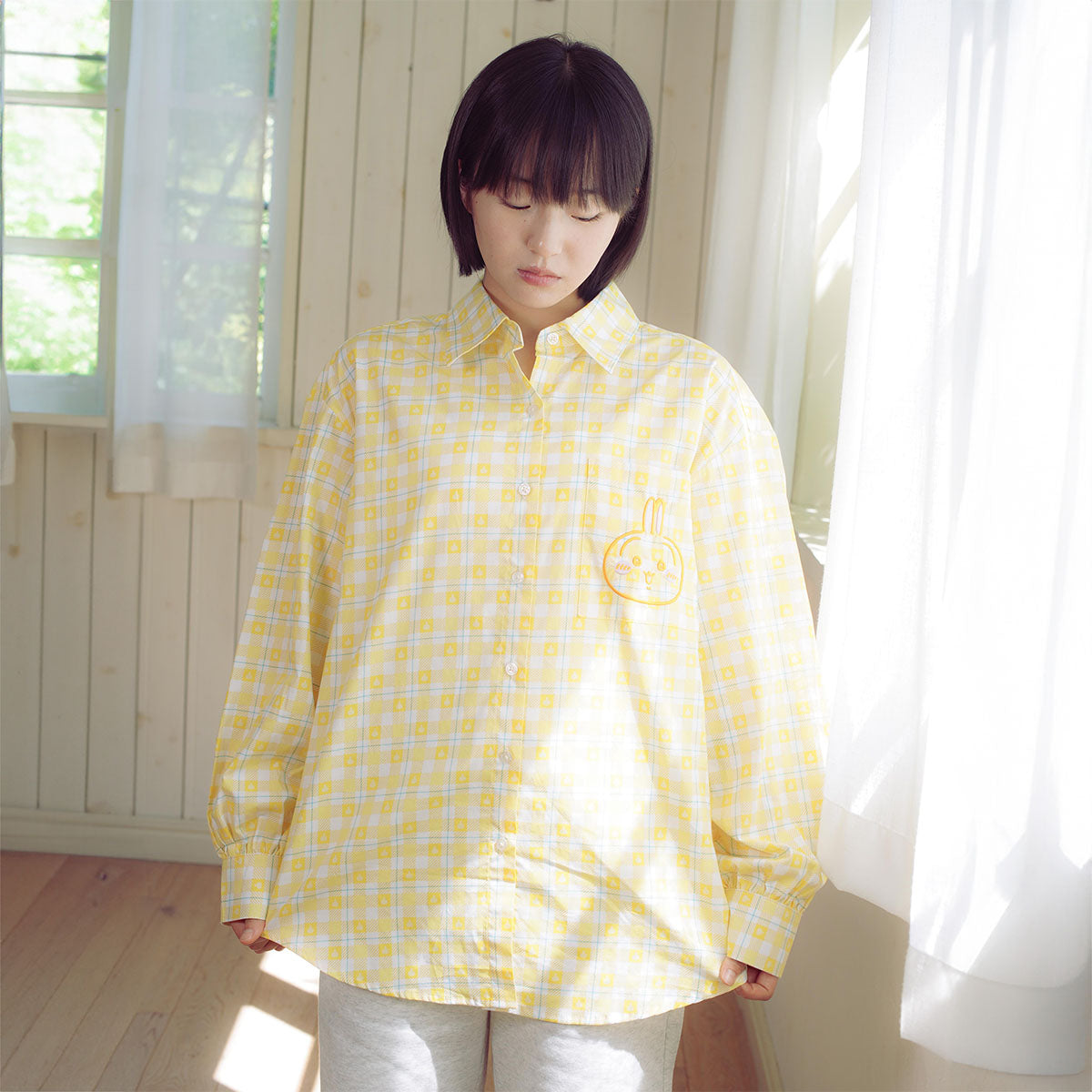 吉伊卡哇 格子系列襯衫 兔兔 黃色