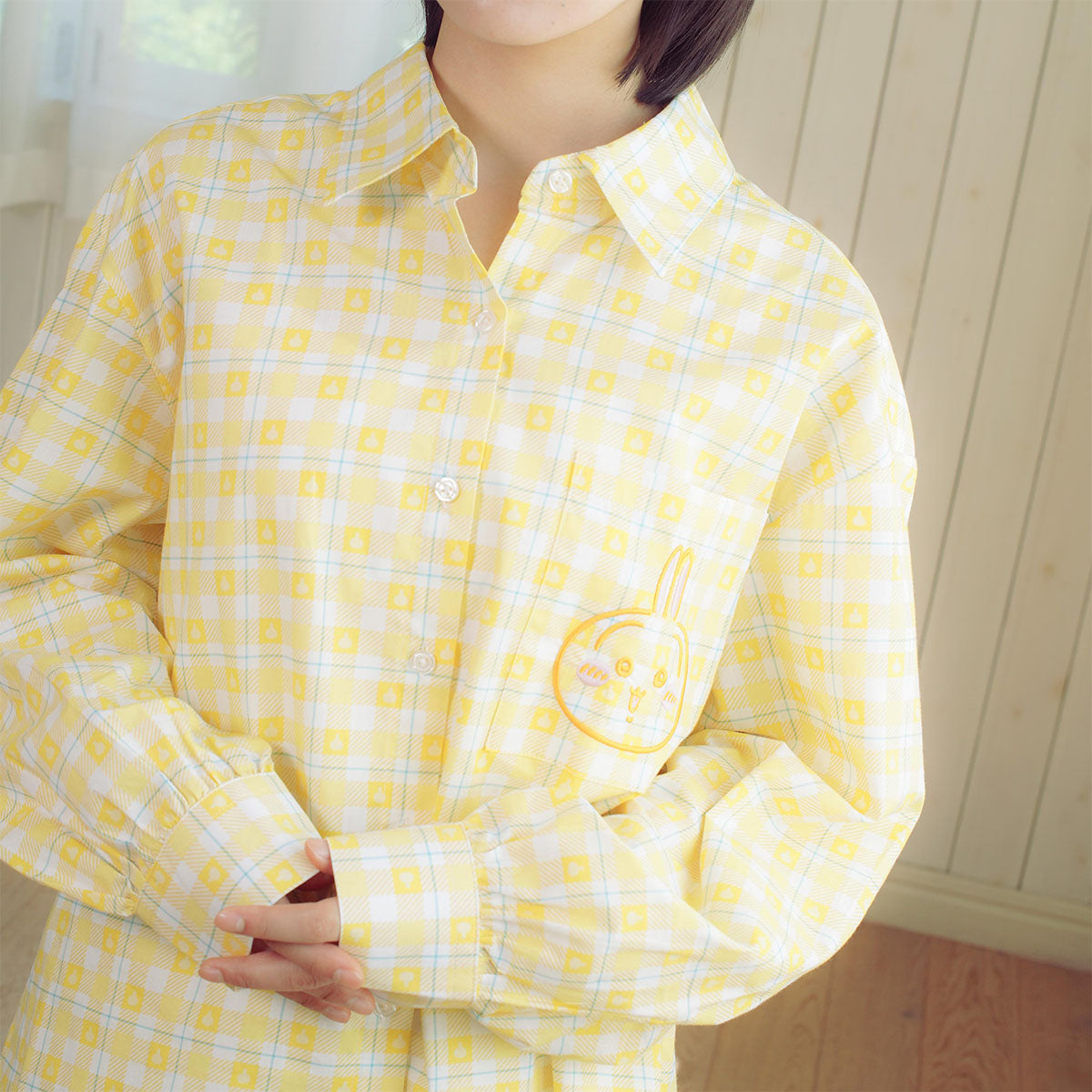 吉伊卡哇 格子系列襯衫 兔兔 黃色