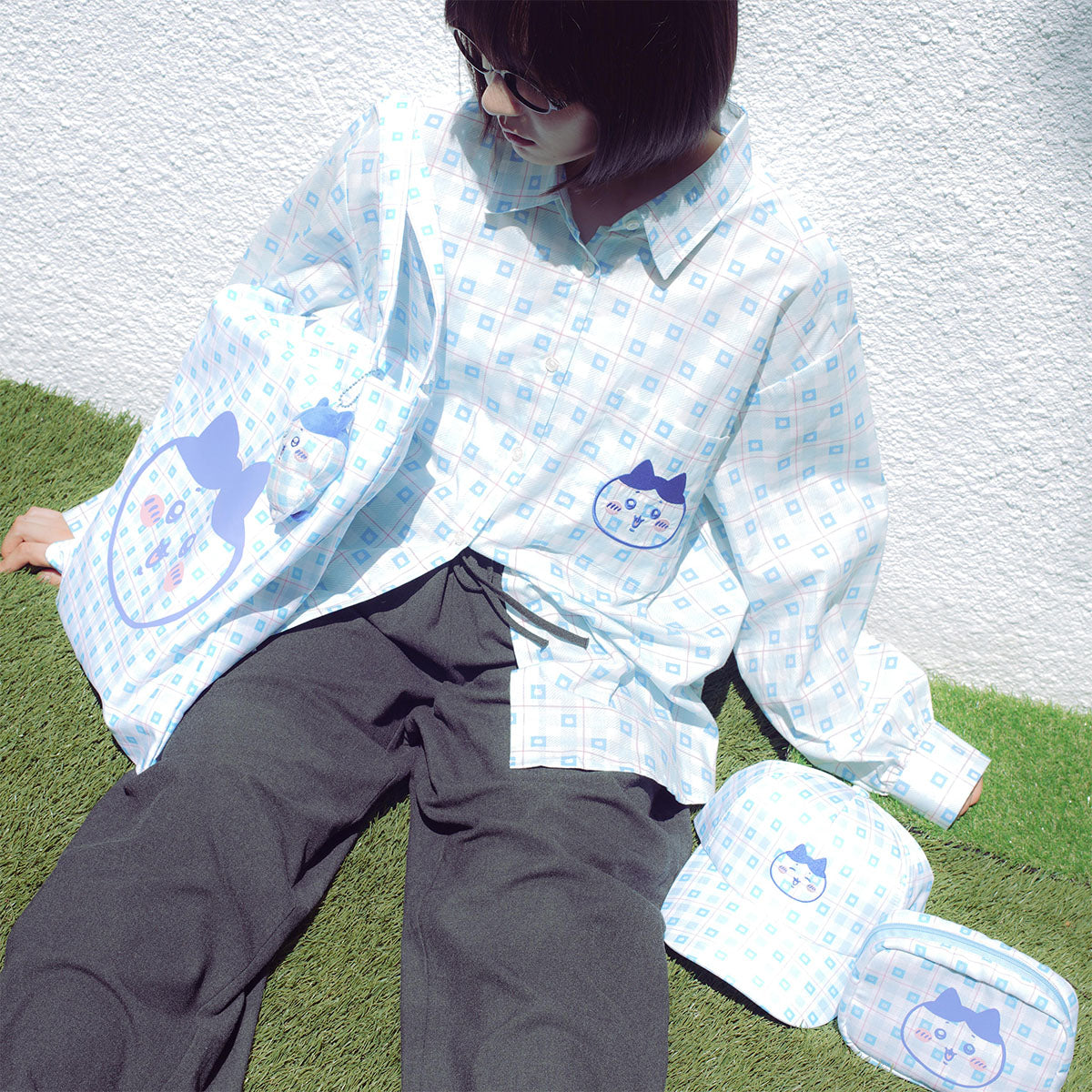 치이카와 체크 시리즈 CAP 하치와레 블루