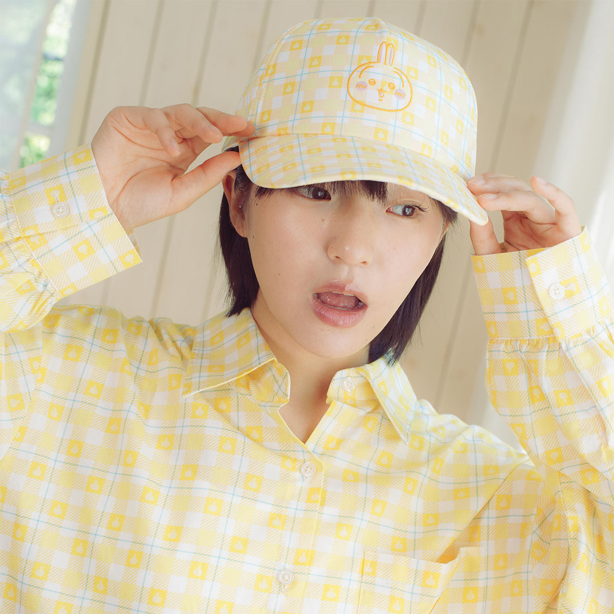ちいかわ チェックシリーズ CAP うさぎ イエロー | ちいかわマーケット
