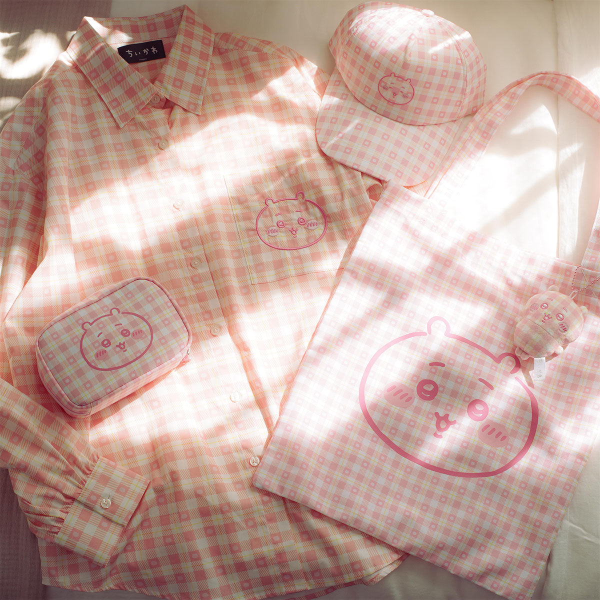 吉伊卡哇 格子系列手提袋 (附吊飾) 吉伊卡哇 粉紅色