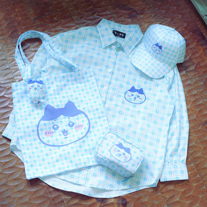 ちいかわ チェックシリーズ トートバッグ（チャーム付き）ハチワレ ブルー