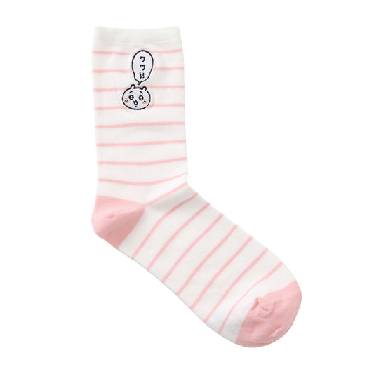 Chiikawa Crew Socks One-Point Embroidery Chiikawa Border Pink