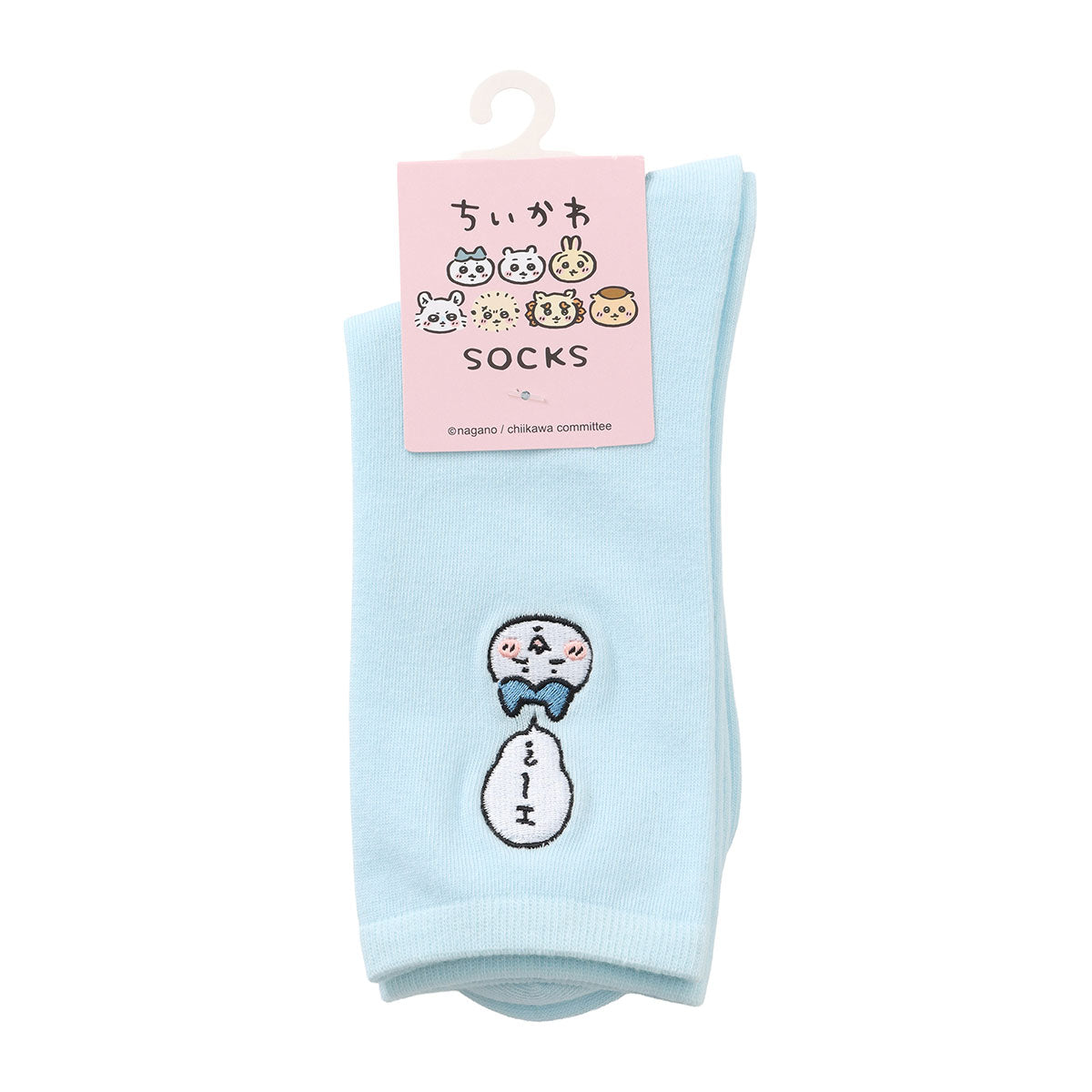 ちいかわ クルーソックス ワンポイント刺繍 ハチワレ サックス | ちい