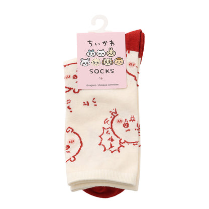 吉伊卡哇 中筒袜 吉伊卡哇满版图案 红色