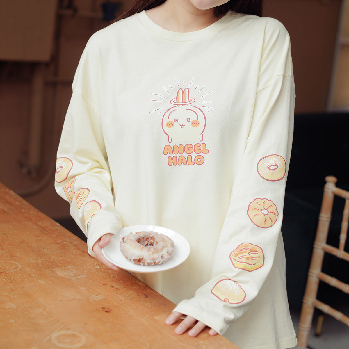 ちいかわ 長袖Tシャツ ドーナッツ イエローベージュ