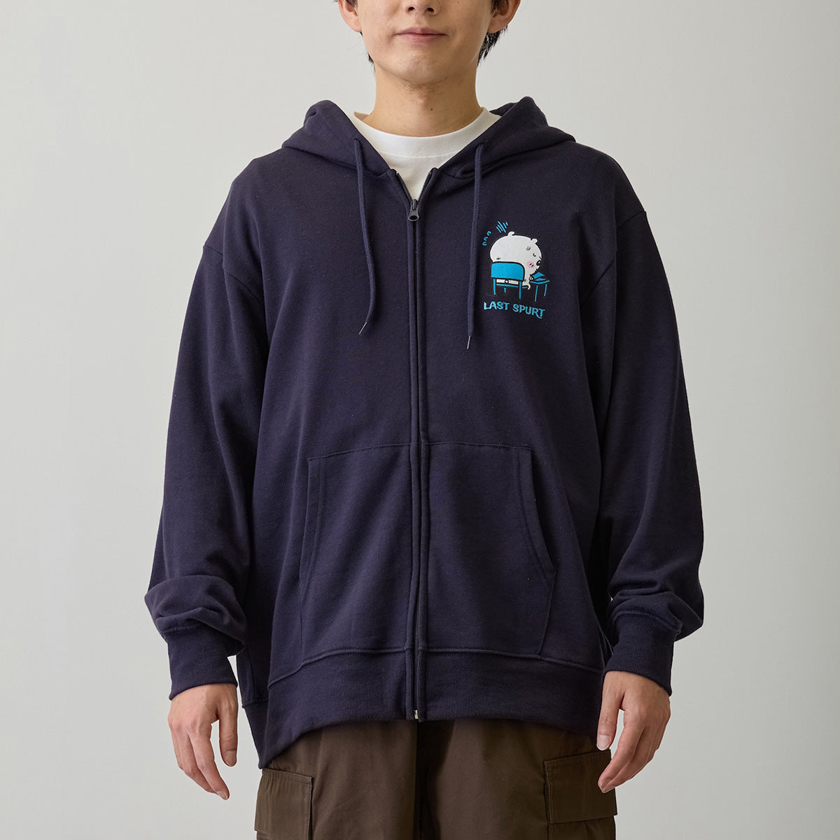 Chiikawa Zip-up Hoodie "It's the Exam!" Navy