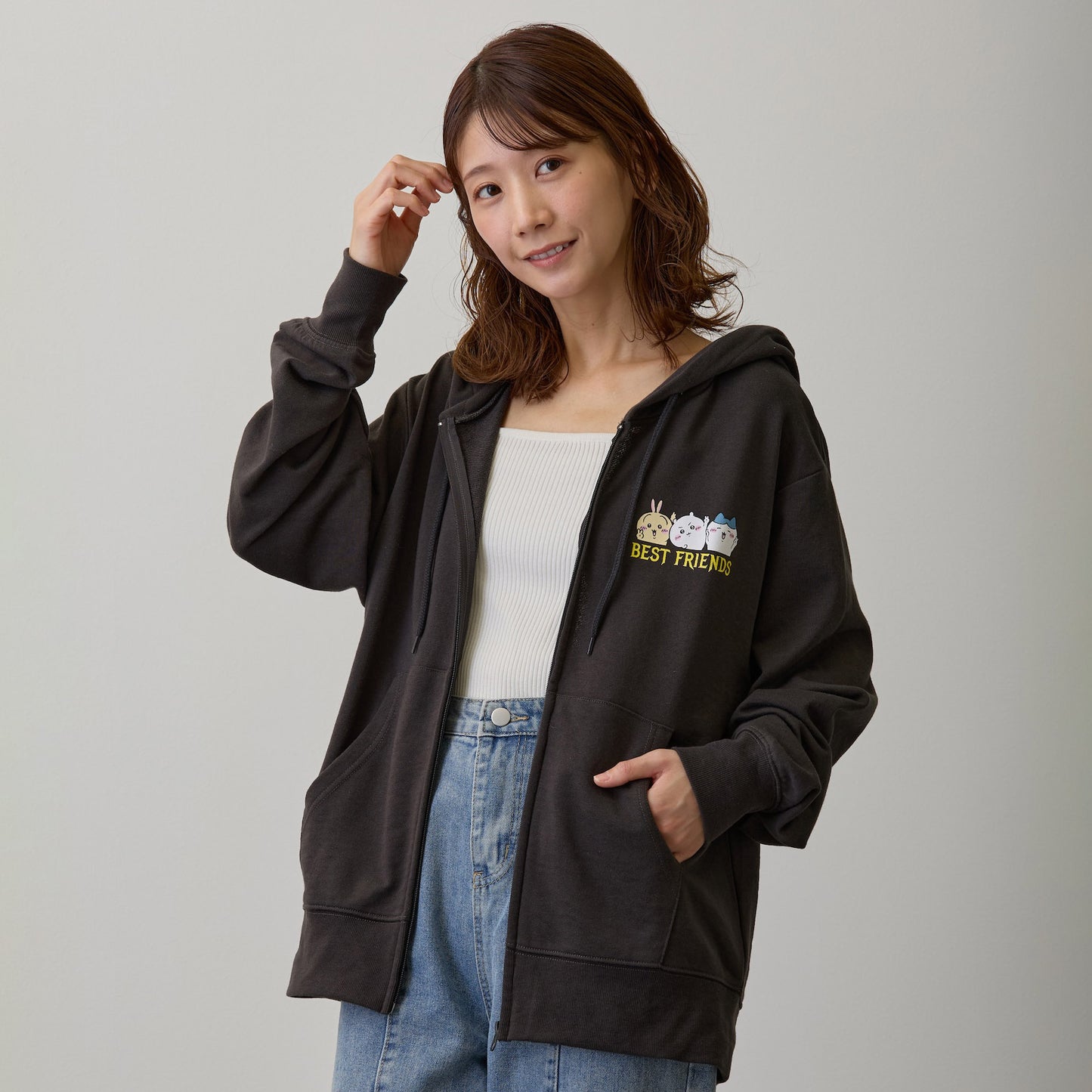 치이카와 집업 후드티 사이좋은 트리오 스미