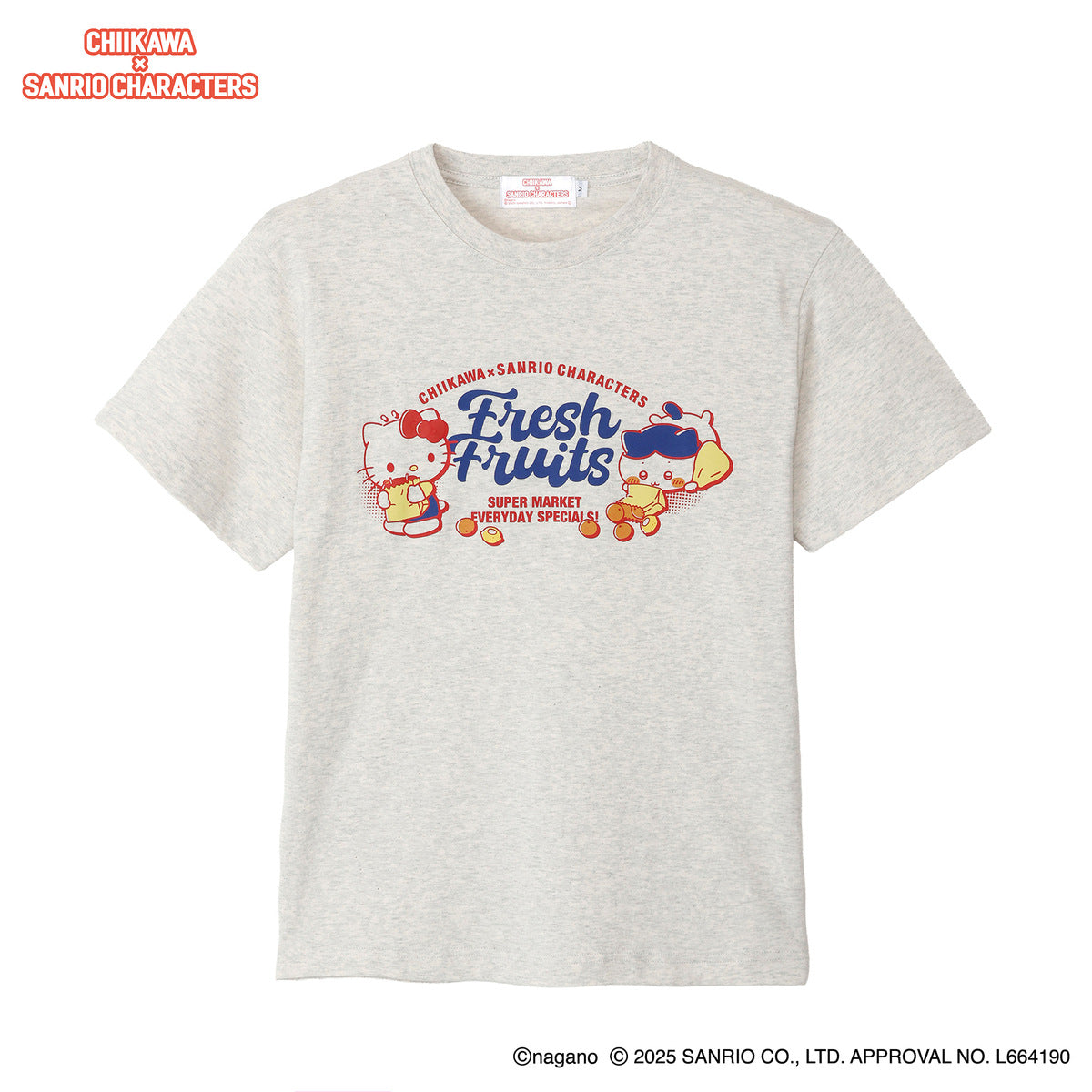 ちいかわ×サンリオキャラクターズ スーパーマーケットなTシャツ ハチワレ・ハローキティ アッシュ