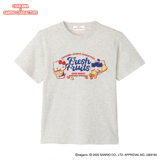 Chiikawa × Sanrio Characters T-Shirt Supermarket Hachiware・Hello Kitty Ash