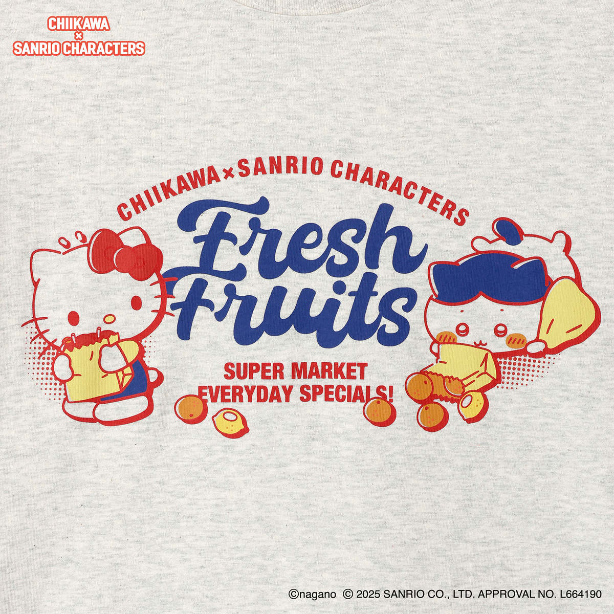 ちいかわ×サンリオキャラクターズ スーパーマーケットなTシャツ ハチワレ・ハローキティ アッシュ