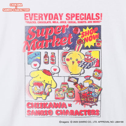 ちいかわ×サンリオキャラクターズ スーパーマーケットなTシャツ うさぎ・ポムポムプリン ホワイト