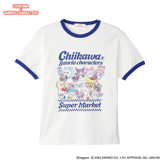 Chiikawa × Sanrio Characters T-Shirt Supermarket Everyone Vanilla White