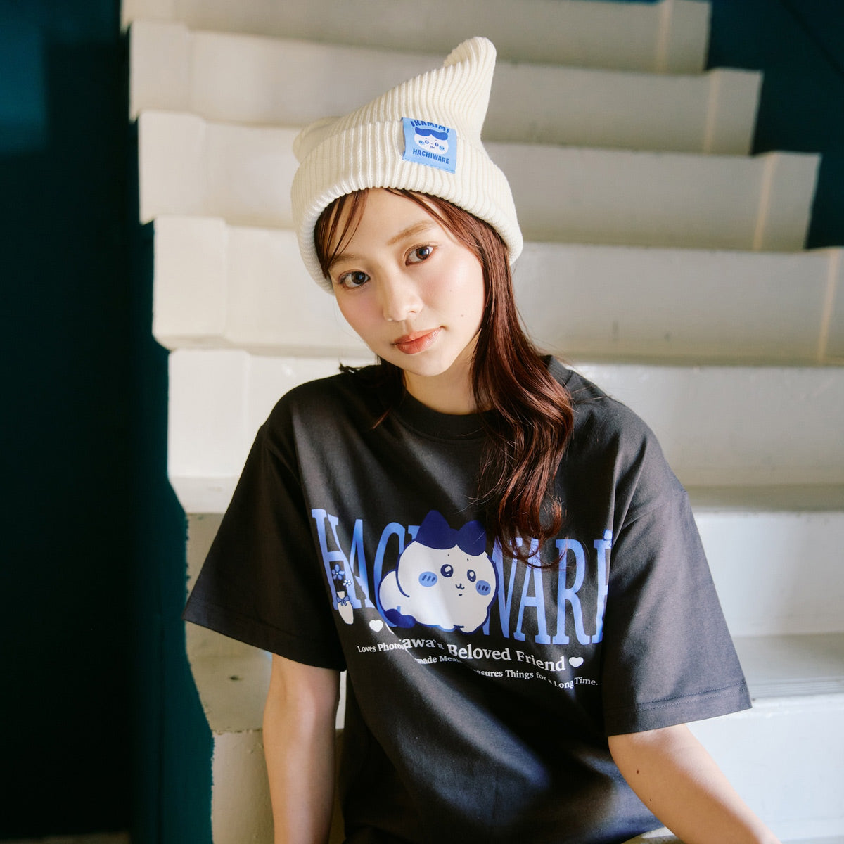 치이카와 니트 모자 (가르마 시리즈 / 화이트)