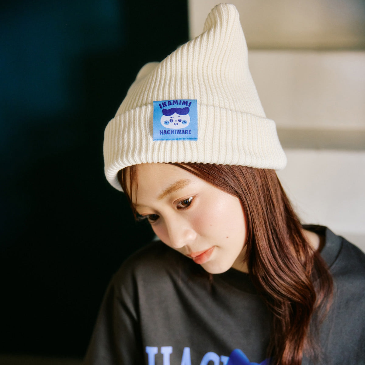 치이카와 니트 모자 (가르마 시리즈 / 화이트)
