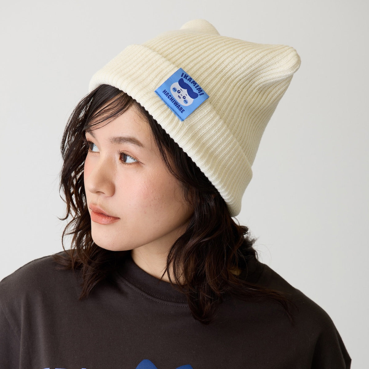 치이카와 니트 모자 (가르마 시리즈 / 화이트)