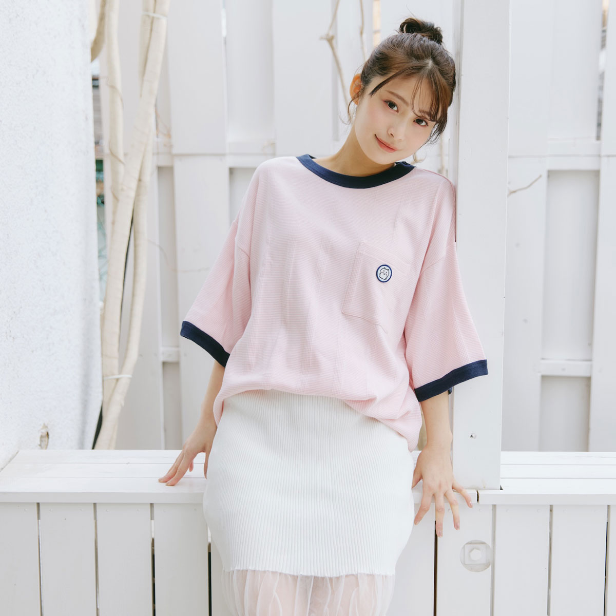 吉伊卡哇 寬鬆廓形口袋T恤 (Robert P.Miller×Talking / 吉伊卡哇 火烈鳥粉)