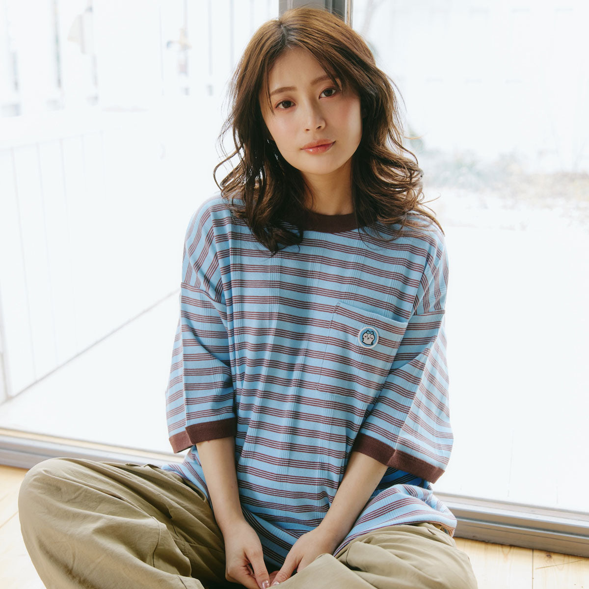 ちいかわ ビッグシルエットポケットTシャツ Robert P.Miller×Talking ハチワレ BLUEBERRY