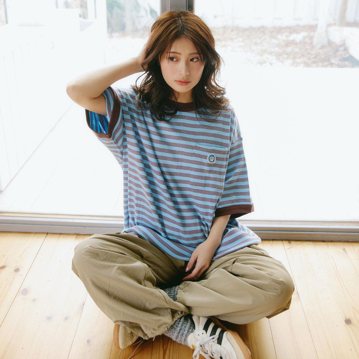 ちいかわ ビッグシルエットポケットTシャツ Robert P.Miller×Talking ハチワレ BLUEBERRY