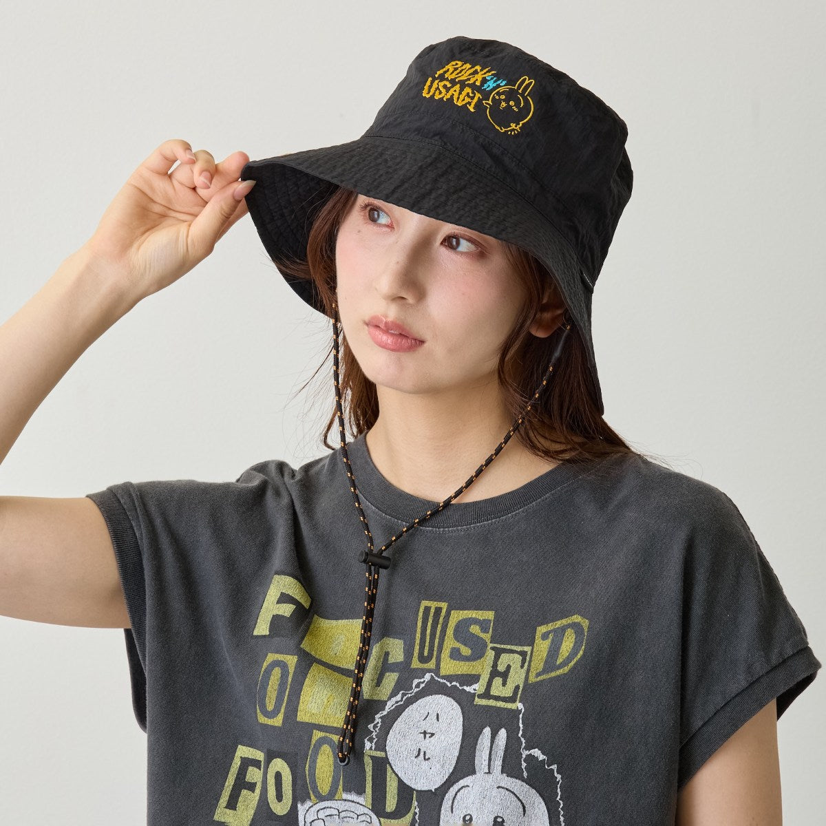 新品　ちいかわ　ナイロンハット　ROCK ‘N’ USAGIうさぎ　帽子ブラック ちいかわ ナイロンハット ROCK 'N' USAGI ブラック | ちいかわ